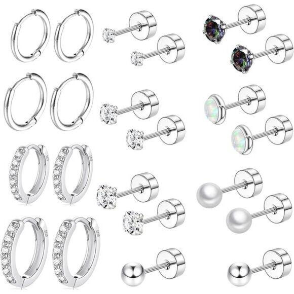 Hypoallergenic Flat Back Earrings Set for Multiple Piercings Sensitive Ears - Picture 1 of 7